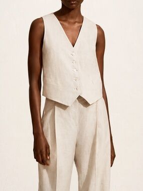 MATTEAU Linen Waistcoat Vest Natural Neutral Tailored Button Front Sz 4 US 8